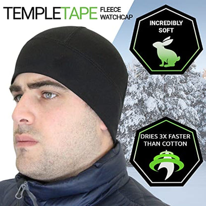 Temple Tape Tactical Fleece Watch Cap Beanie – Skull Cap Fleece Hat - Mens & Women - color: [2-pack] 1-black & 1-white, size: One Size