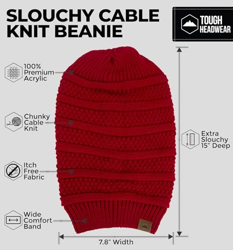 Tough Headwear Slouchy Oversized Beanie Hat - Warm Winter Hats for Women - Stretch Fit Mens Beanie - color: Maroon