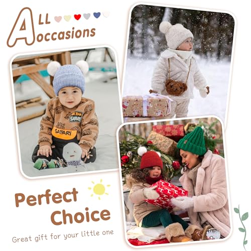 FZ FANTASTIC ZONE Toddler Kids Winter Hat Beanie Pompom Warm Fleece Baby Hats 0-6 12 Months 1 2 3 4 Year Old Girls Boys Gifts - color: Beige