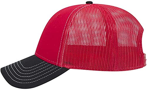 Ashen Fane 6 Panel Low Profile Contrast Vertical Mesh Back Snapback Hat - color: Blk/Red/Red