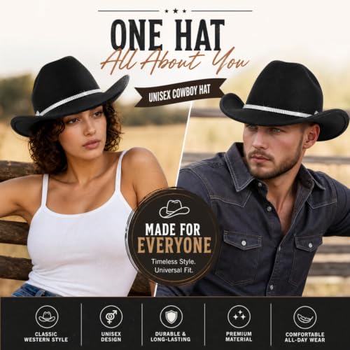 Dicunoy 2 PCS Black Cowboy Hats, Western Cowgirl Hat Glitter for Women Men