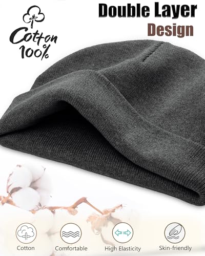 100% Cotton Beanie Hat Cuffless Beanies Warm Knit Winter Skull Cap - color: 1pcs-dark Gray