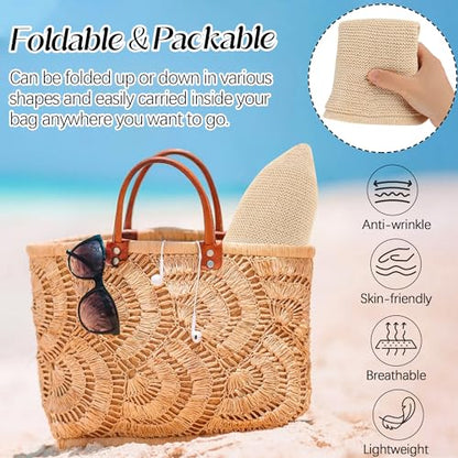 Babalet Summer Straw Beach Sun Hats for Women Packable Floppy Bucket Hat - color: Beige