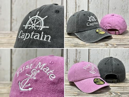 Embroidered Captain & First Mate Baseball Caps Set for Men Women - color: Captain (Black) - Toddler First Mate (Pink)