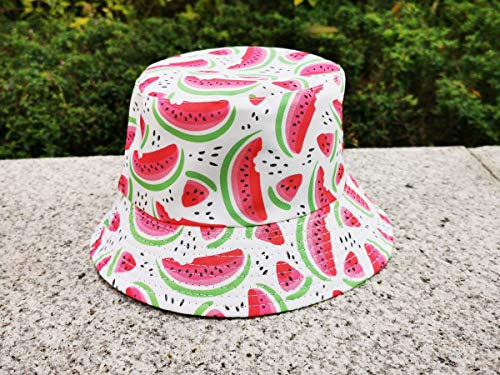 Unisex Corn Mushroom Pepper Ice Cream Seamless Print Bucket Hat - color: Watermelon (White Red)