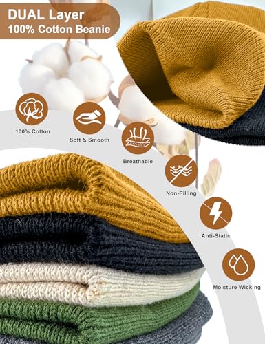 vidsel 100% Cotton Beanie Hat for Men Women, Soft Cuffless Knit Skull Cap - color: 1pc-yellow