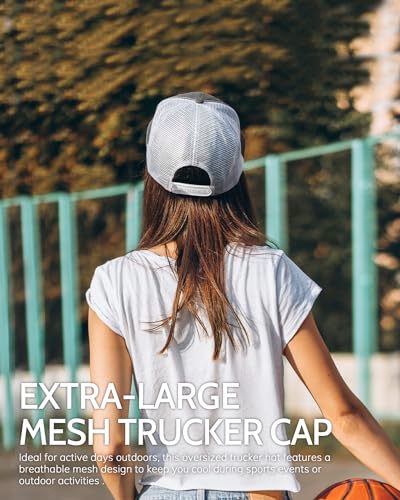 Zylioo XXL Trucker Hat for Big Heads Men Women,2 Tone Mesh Snapback Cap - color: White, size: Medium-Large