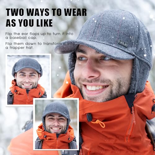 TOP-EX Oversized XL/XXL Unisex Wool Blend Winter Trapper Hat Baseball Cap Fleece Earflaps Fleece Lined - color: Brown(fleece), size: Medium