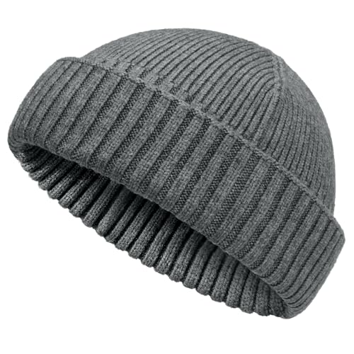 vidsel 50% Wool Double Cuff Beanie Hat for Men Women, Warm Winter Knit Cap - color: Light Grey