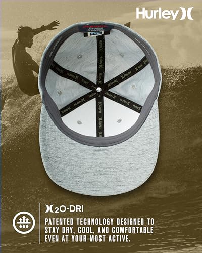 Hurley Mens Baseball Cap, H2O-Dri Stretch Fitted Hat with Curved Bill - color: Dark Smoke Grey, size: Large-X-Large