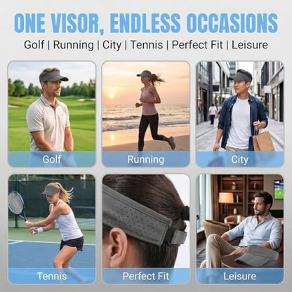 Sun Visors for Women Men Adjustable Folding Cap Running Golf Tennis - color: Dark Gray