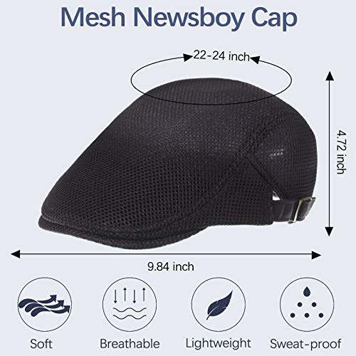 Geyoga 3 Pcs Mesh Newsboy Cap, Adjustable Mesh Cap - color: Light Gray, Navy Blue, Black