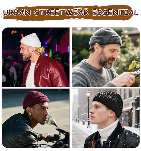 Wool Fisherman Beanies for Men Knit Fall Winter Beanie Hat Skull Cap - color: Smoky Gray