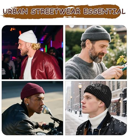Wool Fisherman Beanies for Men Knit Fall Winter Beanie Hat Skull Cap - color: Smoky Gray