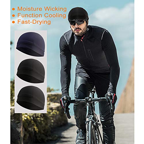 3 Pack Cooling Skull Cap Helmet Liner Sweat Wicking Breathable Hat for Men - color: Black,black,navy