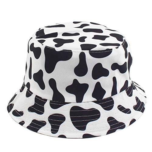 Quanhaigou Bucket Hat for Men Women,Packable Reversible Printed Sun Hats,Fisherman Outdoor Summer Travel Hiking Beach Caps - color: Black White Cow