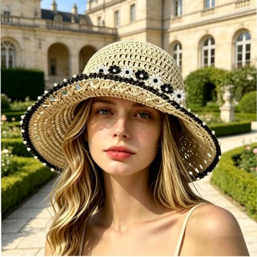 Wide Brim Straw Bucket Hats for Women Summer Beach Sun Hat Foldable