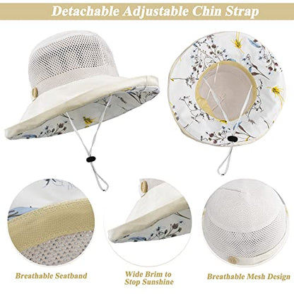 Women's-Mesh-Sun-Hats Beach Bucket Caps Outdoor-UV-Protection Foldable-Hat - color: Beige