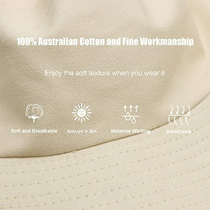 Bucket Hat for Women Men, Reversible Cotton Summer Sun Beach Cap Solid Color Style - color: A-beige