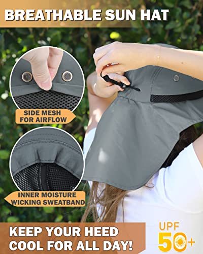 Tirrinia Wide Brim Sun Hat with Neck Flap for Men & Women - color: # Dark Grey
