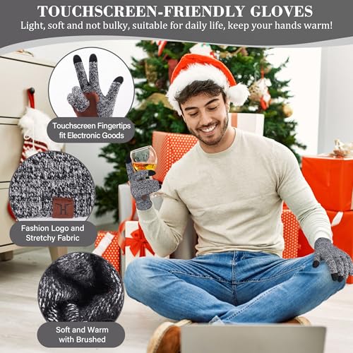 FZ FANTASTIC ZONE Mens Winter Beanie Hat and Scarf Touchscreen Gloves Sets - color: Gray