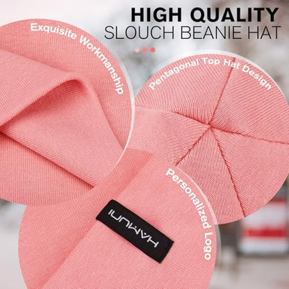 HAMUNI Slouchy Beanie for Women Men Soft Cotton Chemo Hats Double-Layer Warm Beanie Cap for Daily Wear & Transitional Seasons - color: Peach Pink