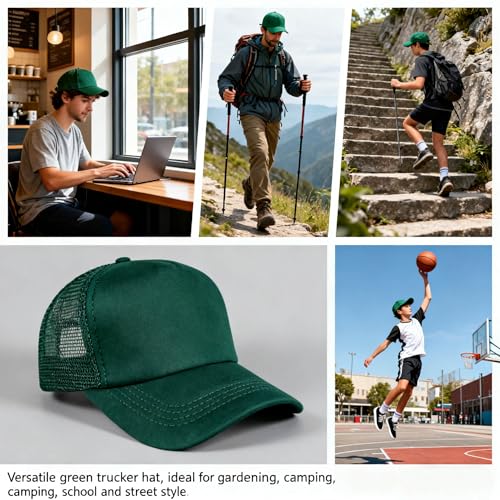 12 Pcs Sublimation Blank Trucker Hats Bulk Mesh Snapback Baseball Cap Mesh Trucker Caps for Men and Women DIY Custom Hats - color: Forest Green