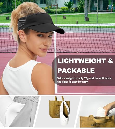 Sun Visor Hats Lightweight Stretchy for Running Tennis Golf - color: Black