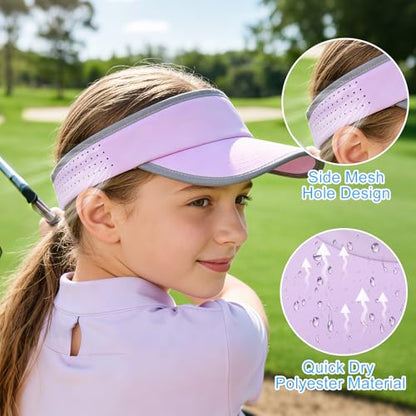 Kids Sun Visor Hats for Girls Boys Reflective Sports Hats Summer Beach Running Tennis Golf Caps Age 8-14 - color: Reflective Strip-purple