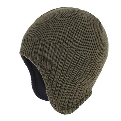 Connectyle Men's Knit Winter Hat with Ear Flaps Fleece Lined Beanie Warm Knitted Skull Cap Beanies Watch Hat - color: Army Green