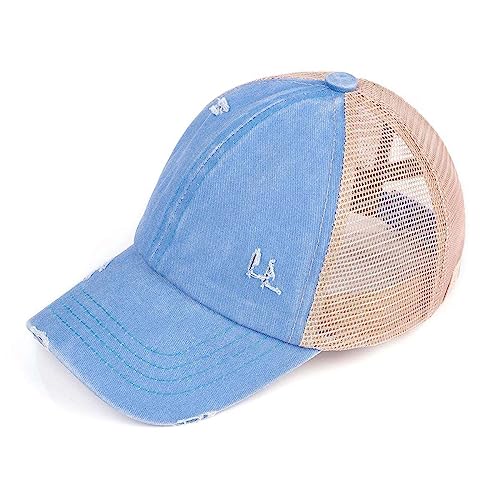 C.C. Childrens' Kids' Girls' Criss Cross High Bun Adjustable Mesh Trucker Baseball Cap - color: Cotton Twill, Blue Moon