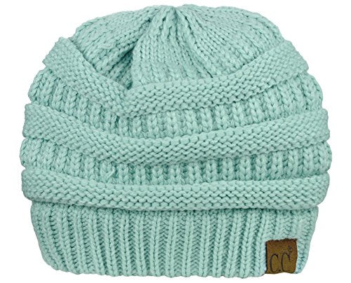 C.C Unisex Chunky Soft Stretch Cable Knit Warm Fuzzy Lined Skully Beanie - color: Mint