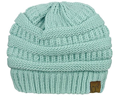 C.C Unisex Chunky Soft Stretch Cable Knit Warm Fuzzy Lined Skully Beanie - color: Mint