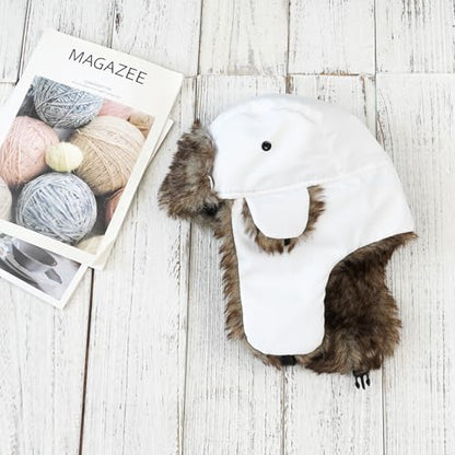 ONWAY Trapper Hat Winter Hats for Women Men with Faux Fur Ear Flaps - color: White