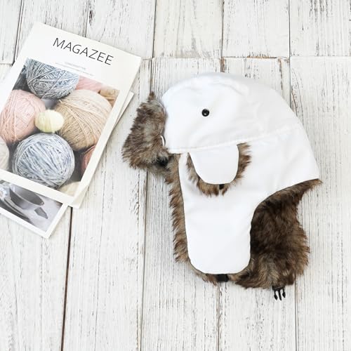 ONWAY Trapper Hat Winter Hats for Women Men with Faux Fur Ear Flaps - color: White