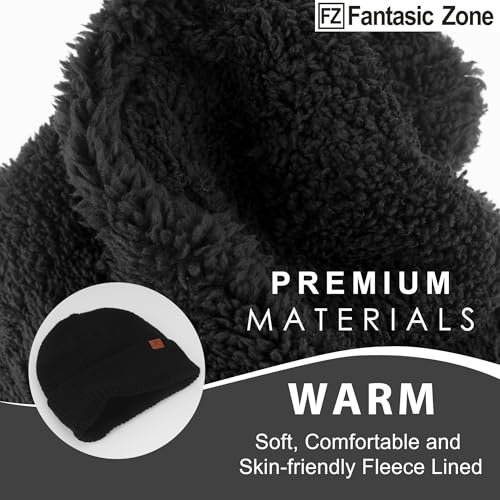 FZ FANTASTIC ZONE Winter Beanie Hats for Men Warm Knit Snow Ski Hat Skull Cap with Thick Fleece Lined Mens Gifts - color: Black