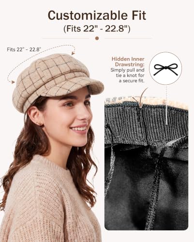 American Trends Newsboy Hats for Women Baker Boy Cap Fall Winter Beret - color: Beige Plaid