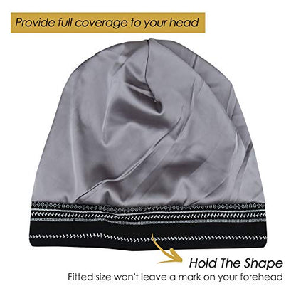 Adjustable Satin Lined Sleep Cap for Dreadlocks Curly Hair Large Head-Stay On Overnight - color: Light Heather Grey