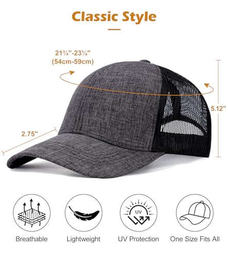 Blank Mesh Back Trucker Hat for Men and Women, Unisex Adjustable Snapback Baseball Cap, Adult Plain Classics Retro Hat - color: Dark Grey