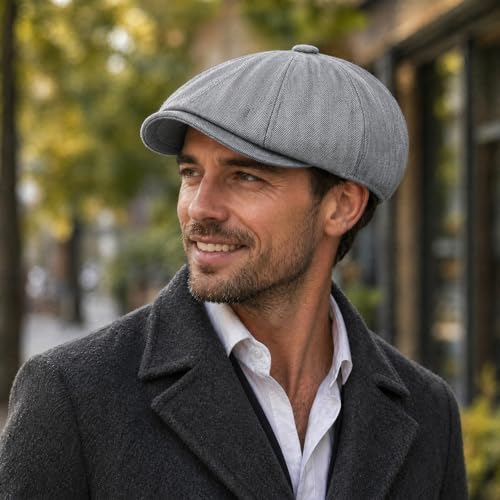 DIYDECAL Mens Newsboy Cap 8 Panel,Cotton Blend Flat Ivy Gatsby Cabbie Golf Hat - color: Light Grey