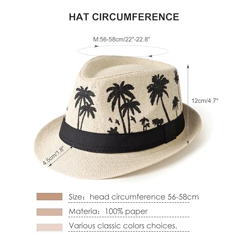 4 Pack Short Brim Straw Fedora Summer Beach Sun Hat Men - color: 4 Pcs Set D