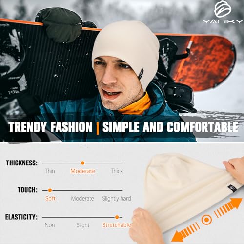 YANIKY Slouchy Beanie for Women, Mens Soft Cotton Beanie Hat, Double Layer Windproof Skull Cap for All Seasons - color: White
