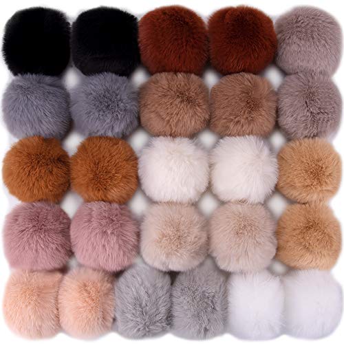 BQTQ 26 Pcs Faux Fur Pom Poms DIY Hat Pompom with Elastic Loop (Soft Color) - color: Soft Color