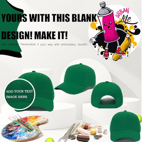 ZH Plain Adjustable Baseball Cap - Lot of 12 Unisex Blank Design Caps - color: Grass Green