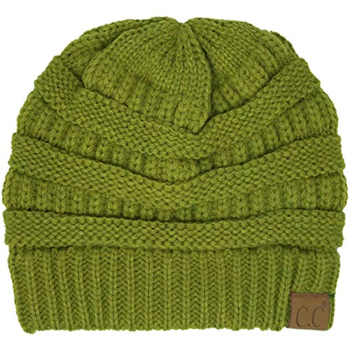 CC Classic Winter Fall Trendy Chunky Stretchy Cable Knit Beanie Hat - color: Solid Olive
