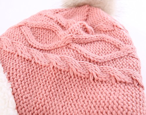 Home Prefer Girls Sherpa Earflaps Hat Toddler Baby Knit Beanie Fuzzy Peruvian Cold Weather Warm Winter Hat - color: Pink, size: Medium