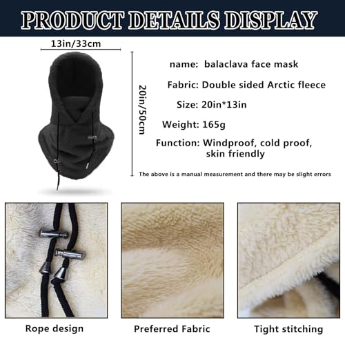 Winter Ski Mask Balaclava, Windproof Face Mask Warm Neck Cover - color: Black