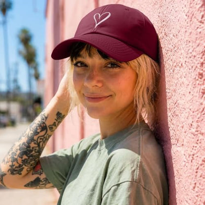 Hand Drawn Heart Hat Womens Embroidered Baseball Cap - color: Maroon