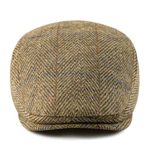 FEINION Men Wool Blend Flat Cap Tweed Newsboy Ivy Hat - color: Plaid Khaki