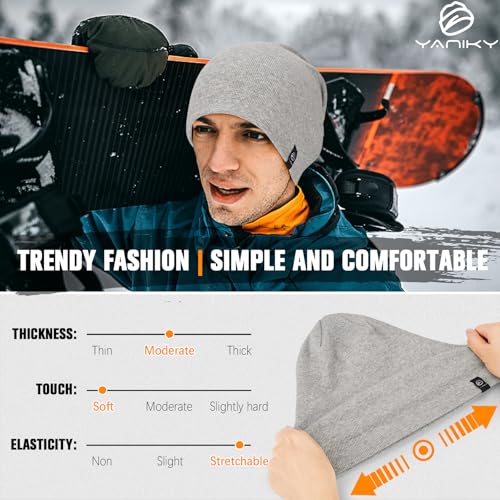 YANIKY Slouchy Beanie for Women, Mens Soft Cotton Beanie Hat, Double Layer Windproof Skull Cap for All Seasons - color: Grey